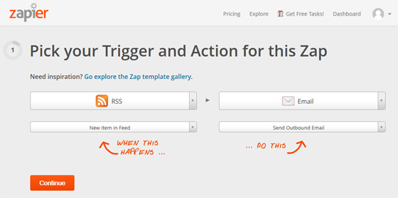 Zapier - настройка RSS на Email