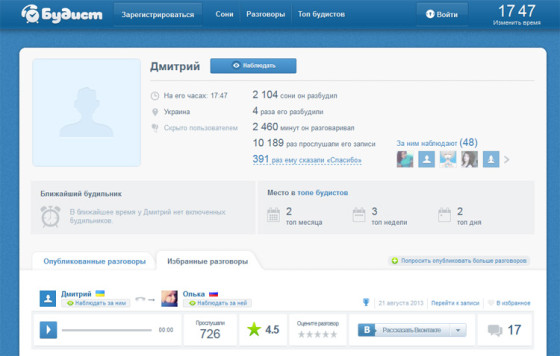 Сервис Будист - профиль и разговоры